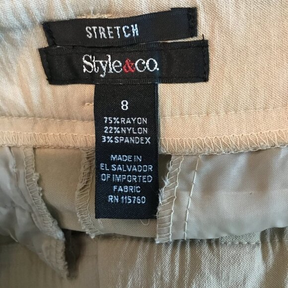 Style & Co Capris Khaki Stretch with Side Silver Buttons at Hem Women's Size 8 - Picture 9 of 9